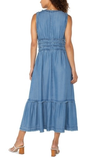 Liverpool Los Angeles smocked v neck fray maxi dress