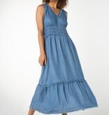 Liverpool Los Angeles smocked v neck fray maxi dress