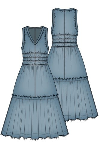 Liverpool Los Angeles smocked v neck fray maxi dress