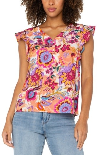 Liverpool Los Angeles flutter sleeve button front woven blouse