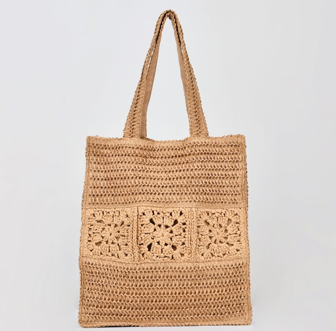 Molly Bracken Beige Ladies Woven Bag Openwork Straw Tote Bag