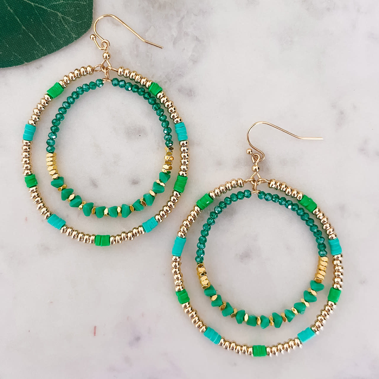 Lou & Co. Green Beaded Circle Dangle Earrings