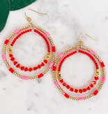 Lou & Co. Red/Pink Beaded Circle Dangle Earrings