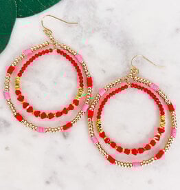 Lou & Co. Red/Pink Beaded Circle Dangle Earrings