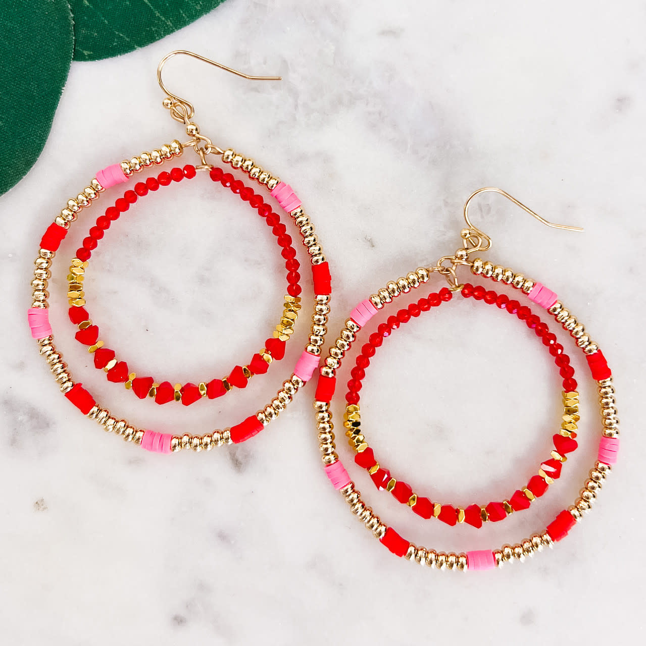 Lou & Co. Red/Pink Beaded Circle Dangle Earrings