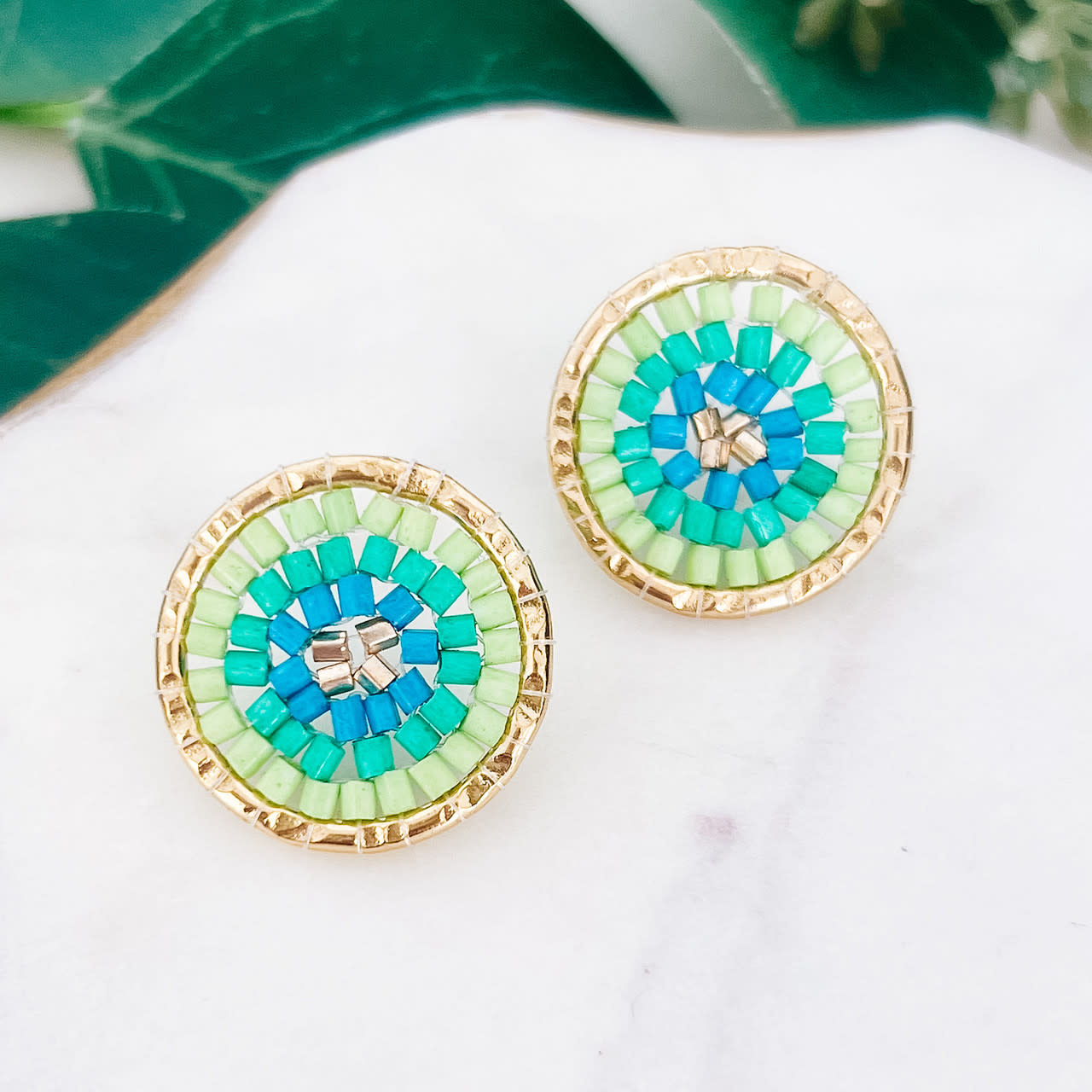 Lou & Co. Blue Beaded Circle Post Earrings