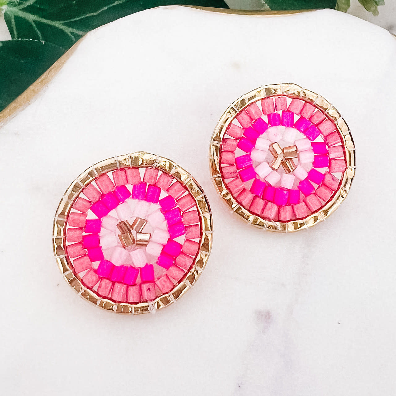 Lou & Co. Pink Beaded Circle Post Earrings