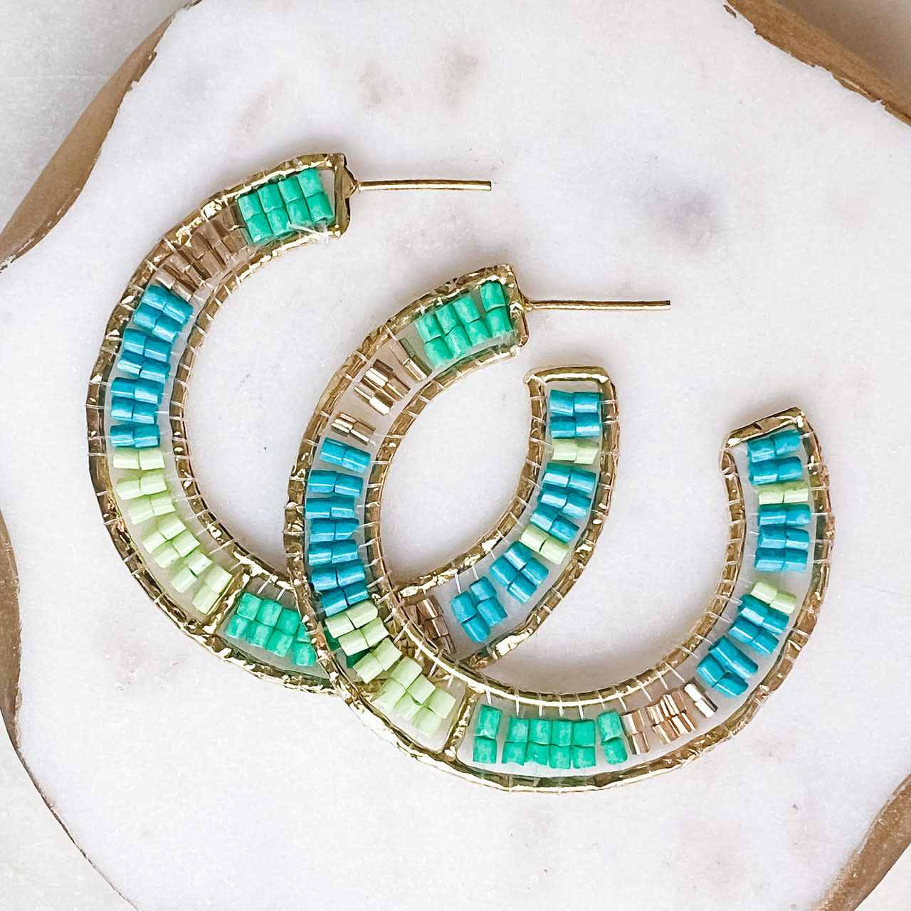 Lou & Co. Blue Beaded Hoop Earrings
