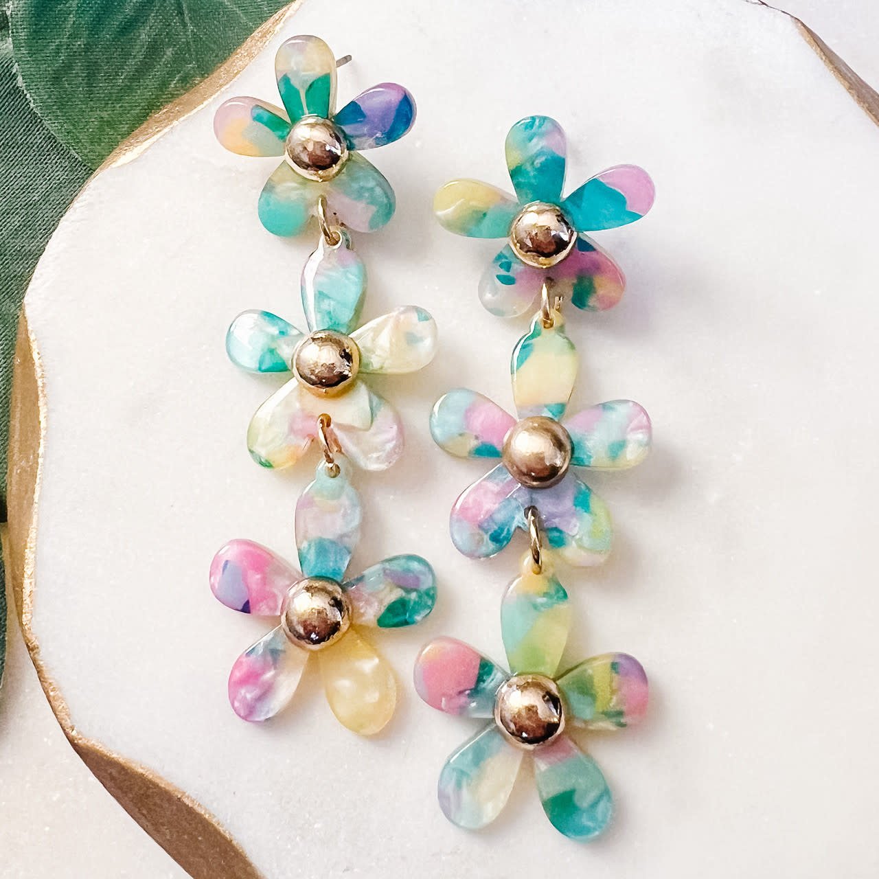 Lou & Co. Multi Three-Tier Flower Dangle Earrings
