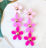 Lou & Co. Pink Three-Tier Flower Dangle Earrings
