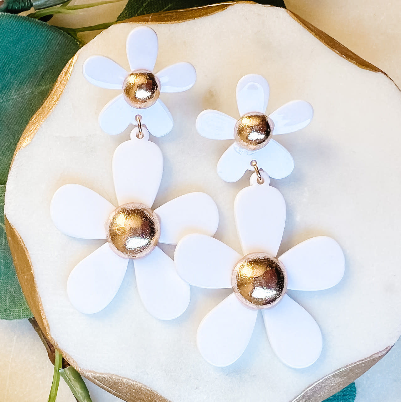 Lou & Co. White Two-Tier Flower Dangle Earrings