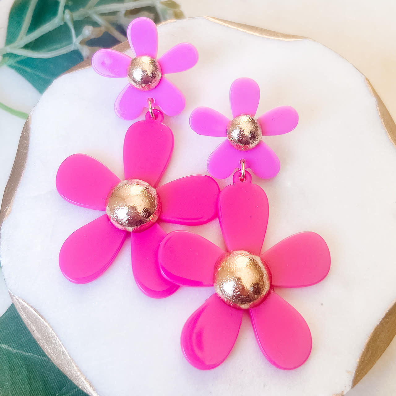 Lou & Co. Pink Two-Tier Flower Dangle Earrings
