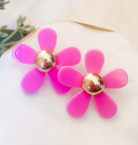 Lou & Co. Pink Flower Post Earrings With Gold Center