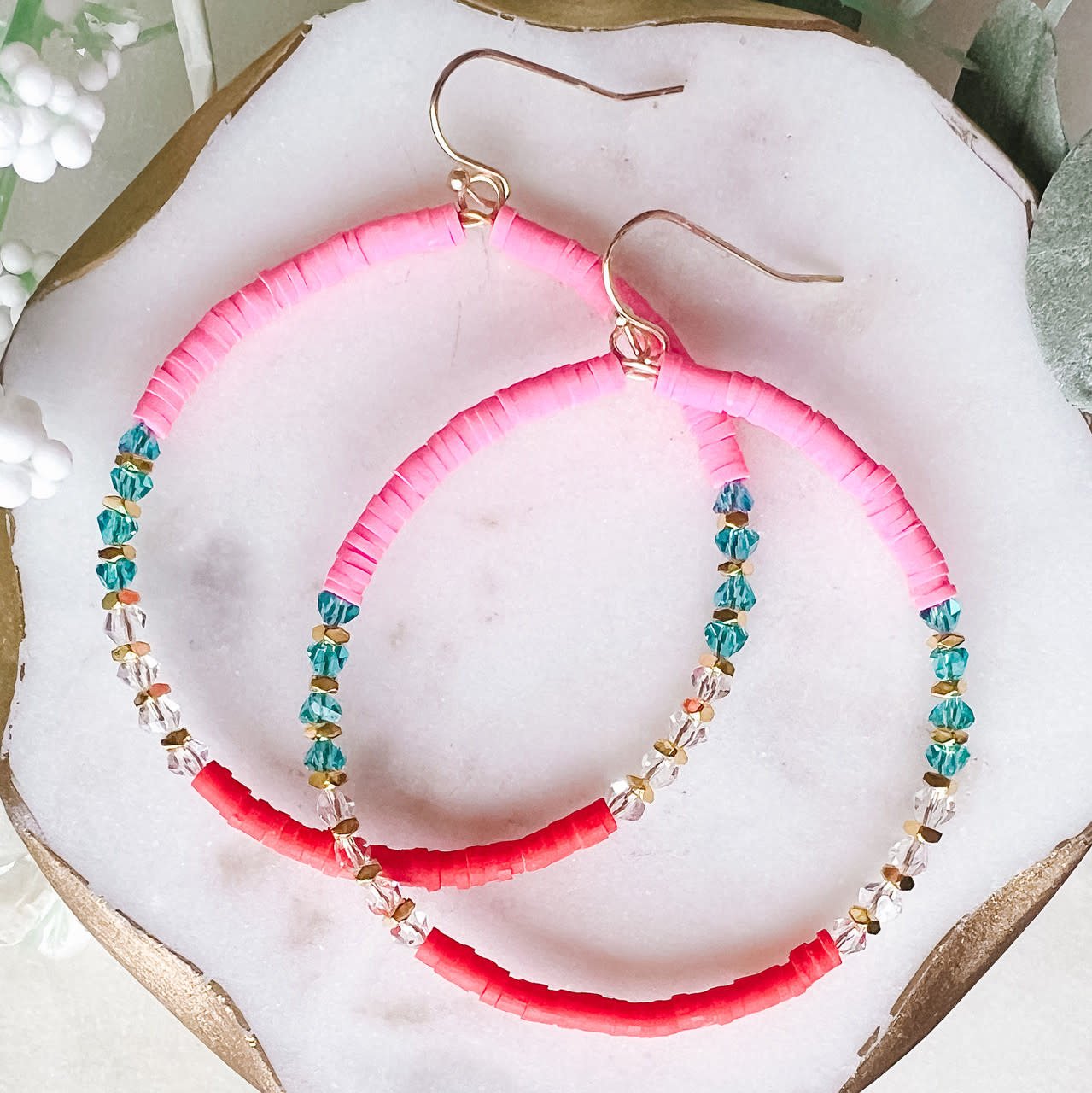 Lou & Co. Pink Beaded Circle Dangle Earrings