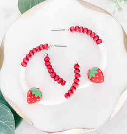 Lou & Co. 1.5” Hoop With Red Beads and Strawberry Charm