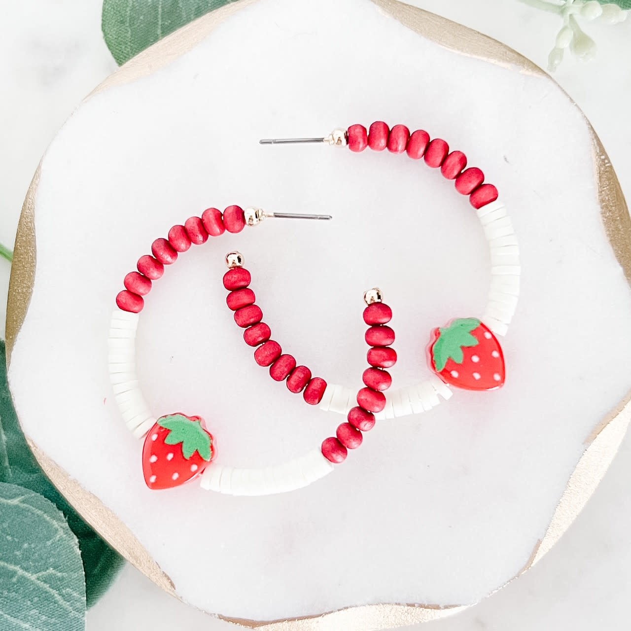 Lou & Co. 1.5” Hoop With Red Beads and Strawberry Charm