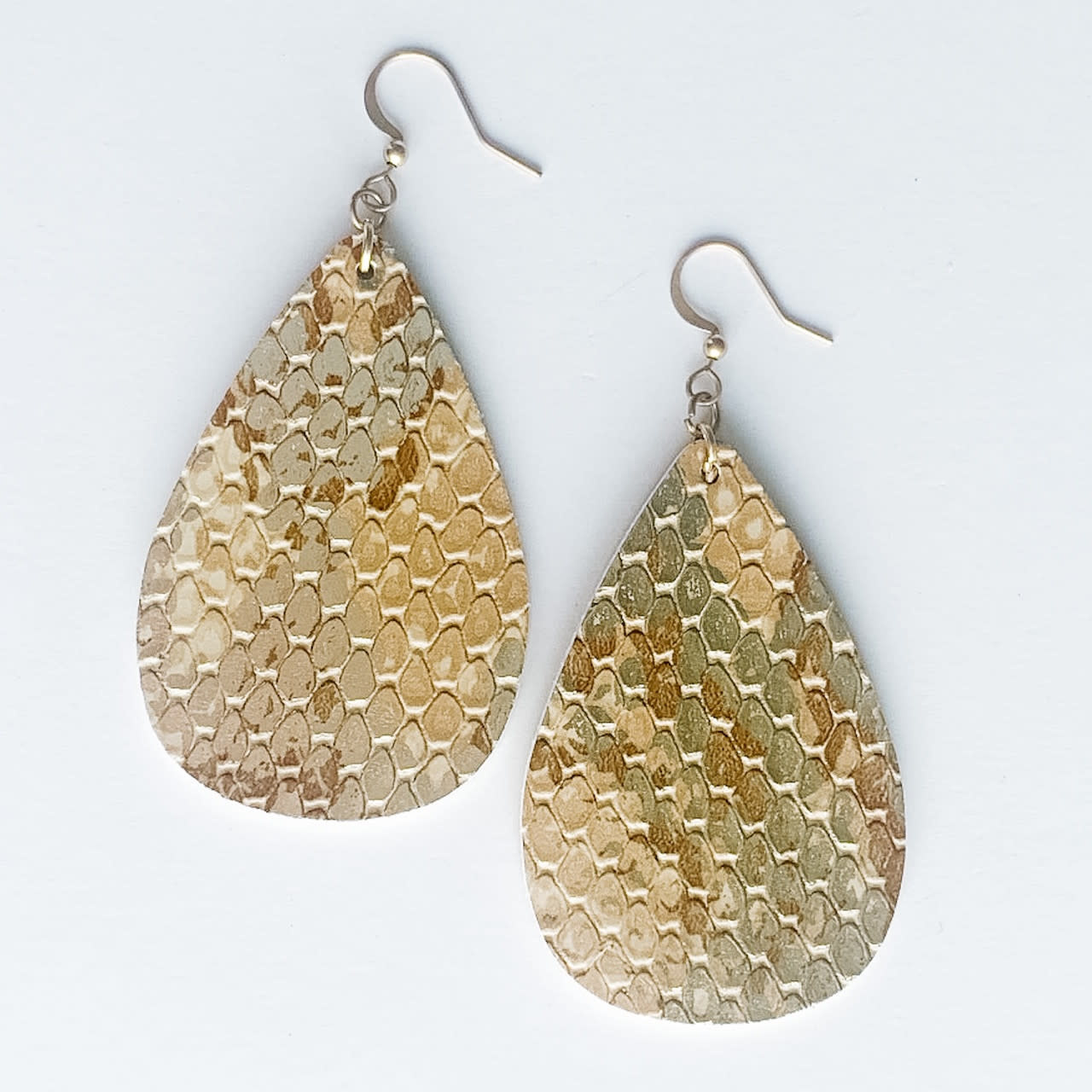 Lou & Co. Brown Leather Snakeskin Teardrop Earrings