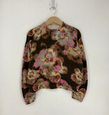 Democracy Dark Roast/Pink Shadow Multi Long Ruched Sleeve Printed Sweater