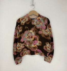 Democracy Dark Roast/Pink Shadow Multi Long Ruched Sleeve Printed Sweater