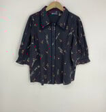 Democracy Navy/Ivory Multi Below Elbow Printed Woven Top