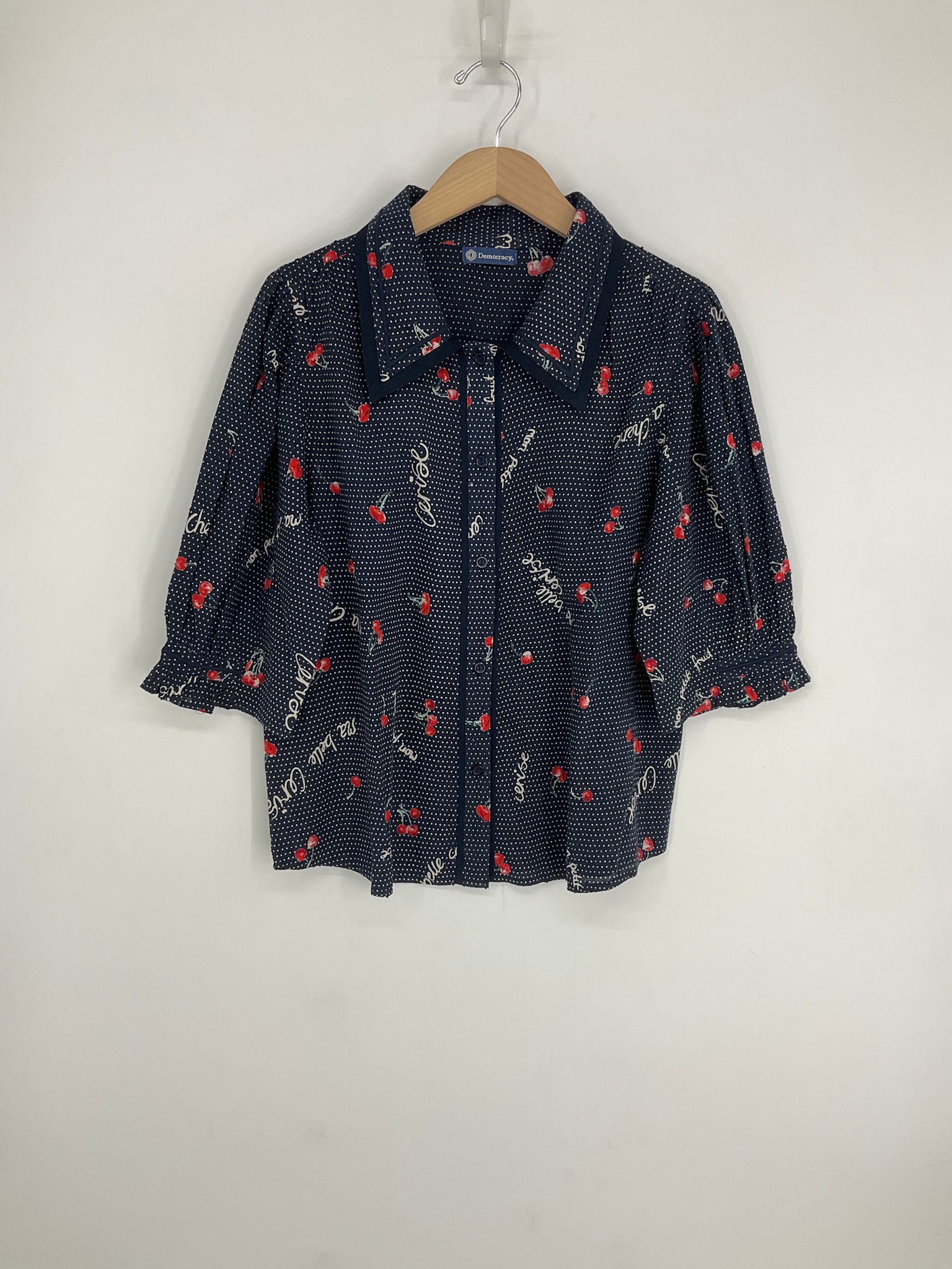 Democracy Navy/Ivory Multi Below Elbow Printed Woven Top