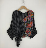Democracy Black/Ivory Multi Boat Neck Placement Print Woven Top