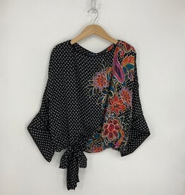 Democracy Black/Ivory Multi Boat Neck Placement Print Woven Top