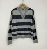 Democracy Heather Grey/Heather Navy Long Sleeve Notched Neck Knit Top