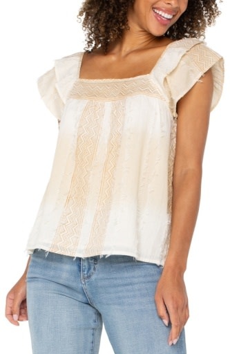 Liverpool Los Angeles short sleeve square neck woven blouse
