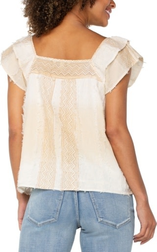 Liverpool Los Angeles short sleeve square neck woven blouse
