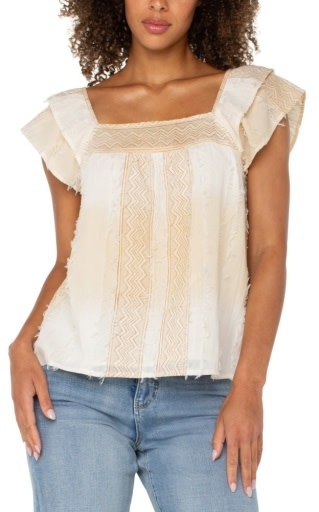 Liverpool Los Angeles short sleeve square neck woven blouse