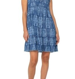Liverpool Los Angeles easy v neck ruffle fray dress w pockets