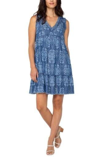 Liverpool Los Angeles easy v neck ruffle fray dress w pockets
