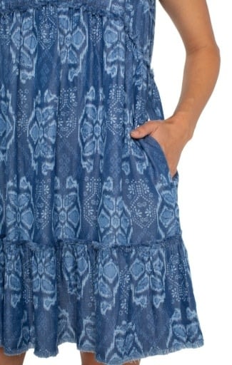 Liverpool Los Angeles easy v neck ruffle fray dress w pockets