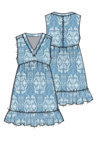 Liverpool Los Angeles easy v neck ruffle fray dress w pockets