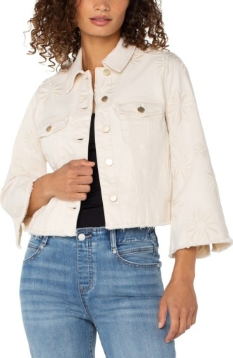 Liverpool Los Angeles jacket w fray hem & wide sleeve