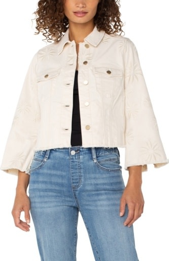 Liverpool Los Angeles jacket w fray hem & wide sleeve