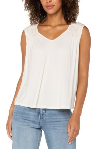 Liverpool Los Angeles sleeveless shirred detail knit top