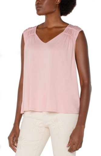 Liverpool Los Angeles sleeveless shirred detail knit top