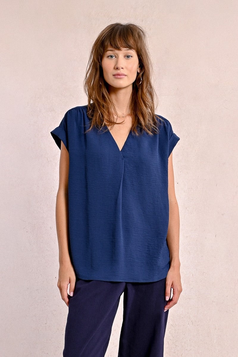 Molly Bracken Navy Blue Flowy Blouse Top