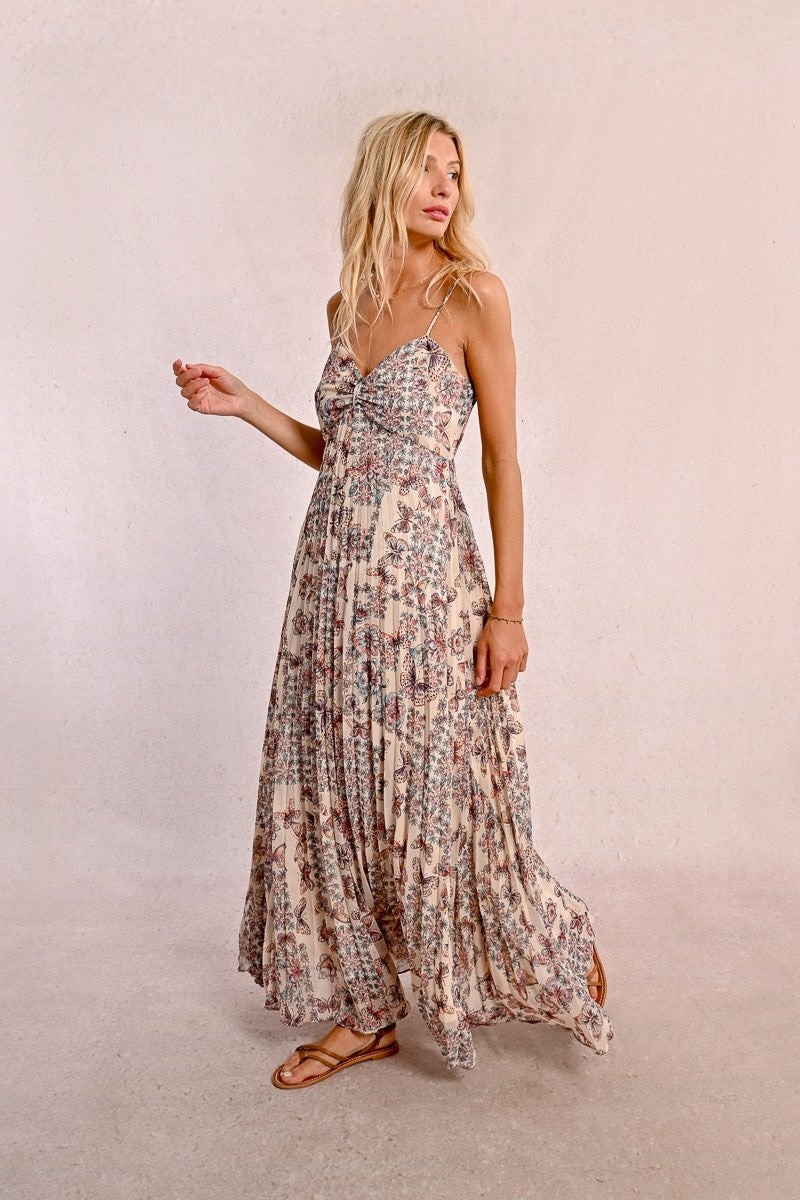 Molly Bracken Cream Capucine Long  Printed Dress