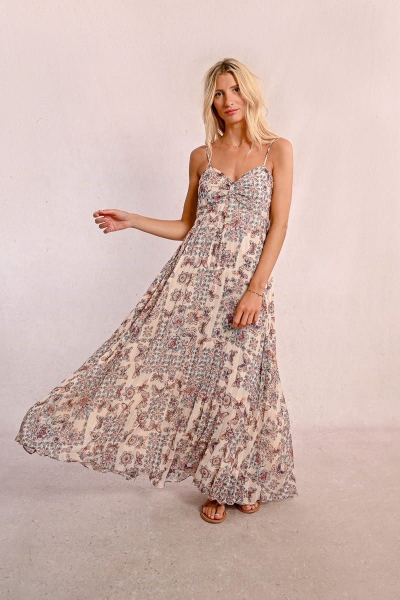 Molly Bracken Cream Capucine Long  Printed Dress
