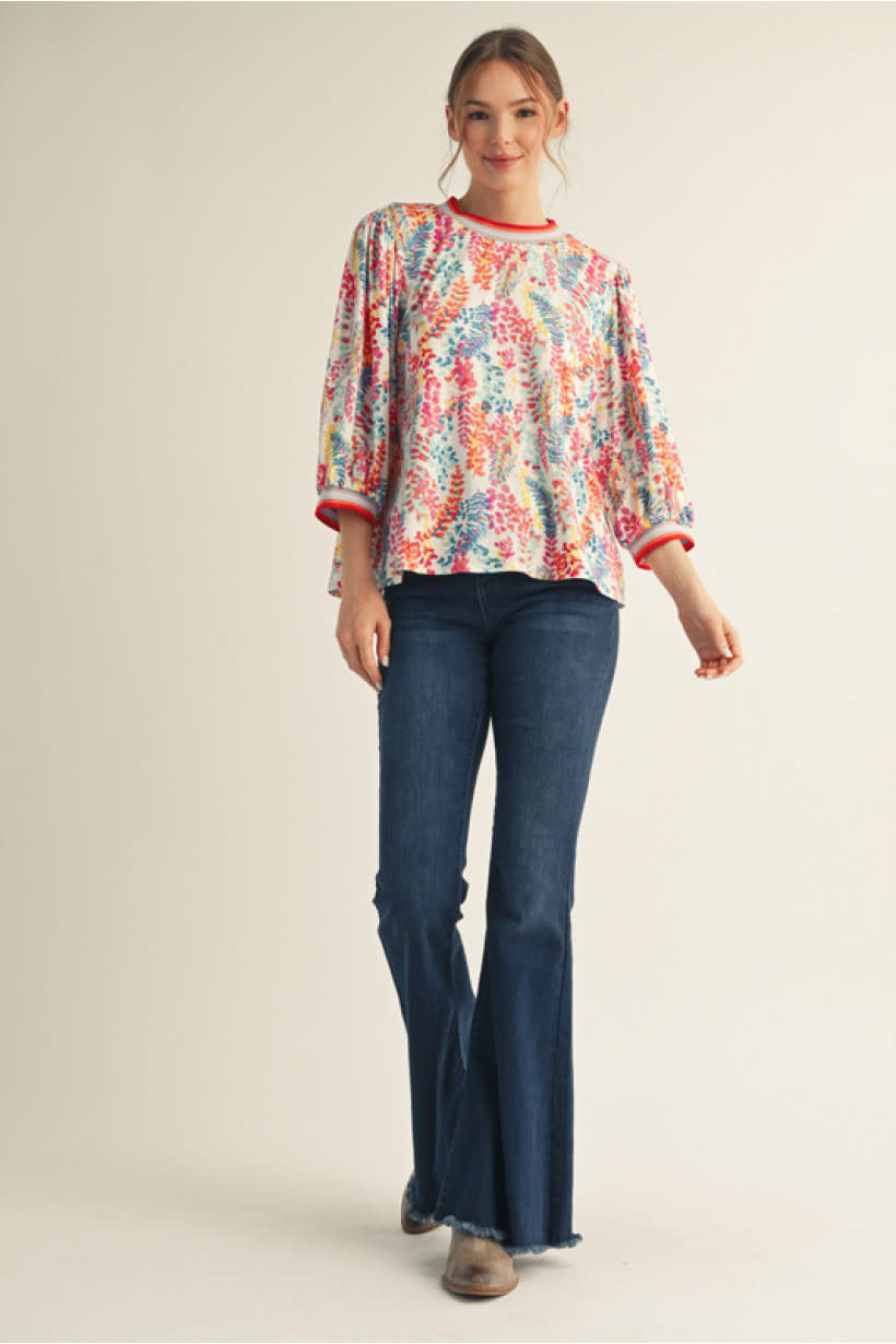 Jodifl Off White Mix Multi Color Leaf Print Top