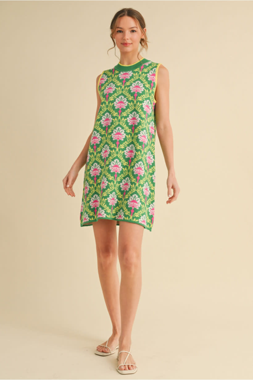 Jodifl Green Mix Geometric Print Knit Dress