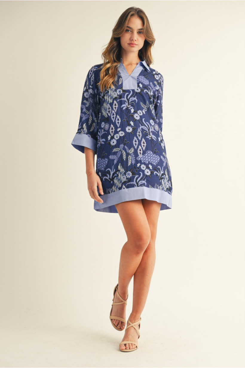 Jodifl Blue Boho Floral Shift Dress