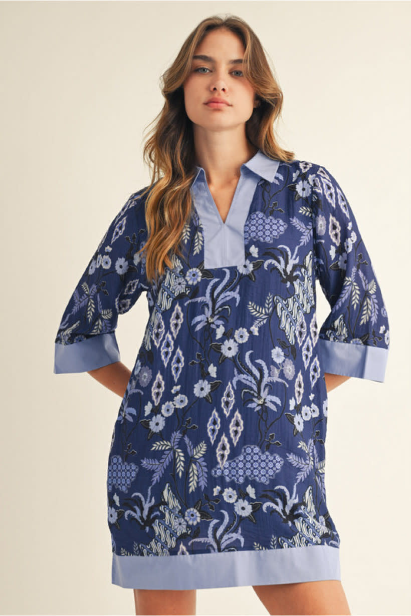 Jodifl Blue Boho Floral Shift Dress