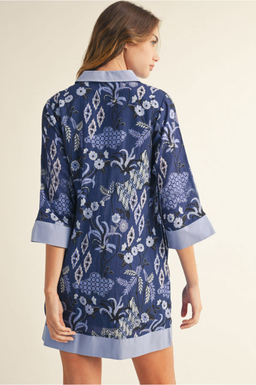Jodifl Blue Boho Floral Shift Dress