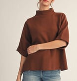 Jodifl Brown Mock Neck Soft Sweater Top