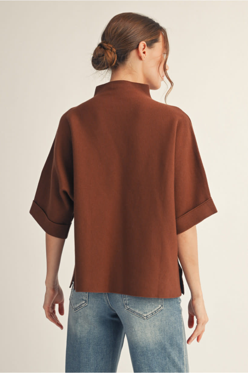Jodifl Brown Mock Neck Soft Sweater Top