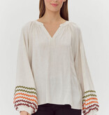 Jodifl Oatmeal Split Neck Linen Top